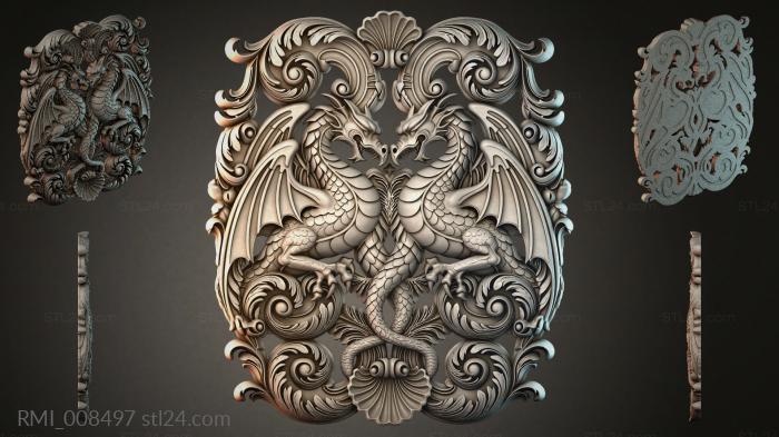 Double symmetrical dragon with acanthus scrolls 3d STL model
