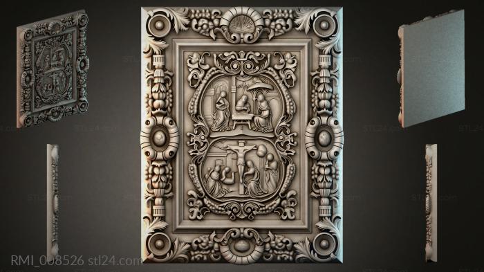 Panel with biblical scenes of the Nativity and Crucifixion in a classical frame 3d STL model