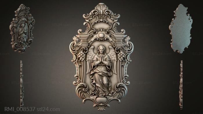 Angel with outstretched wings in a baroque frame with acanthus 3d STL model