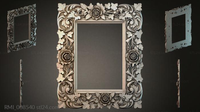 Mirror frame with rosettes, swirls, and floral patterns 3d STL model
