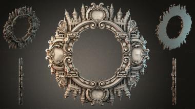 Decorative frames, framing Round frame with architectural towers and sculptural elements 3d model