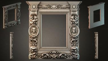 Decorative frames, framing Mantelpiece with medallions of faces and floral carvings 3d model