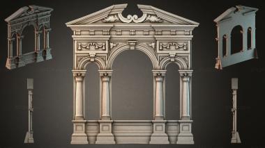Decorative frames, framing Classical portal with four columns and a triangular pediment 3d model
