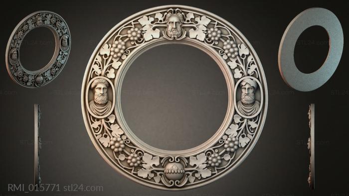 Round ornamental frame with bearded masks and grapes 3d STL model