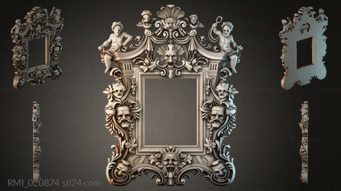 Ornamental mirror frame with putti and lion masks 3d STL model