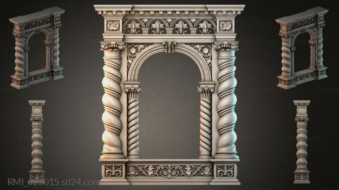Neoclassical portal with spiral columns and ornamental frieze 3d STL model