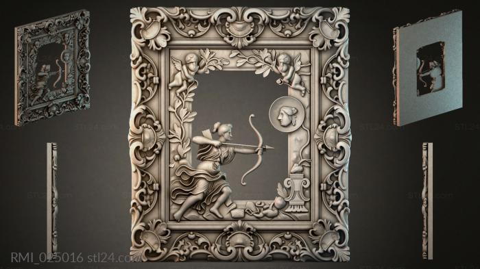 Panel with Cupids bow and arrows on a decorative background with acanthus 3d STL model
