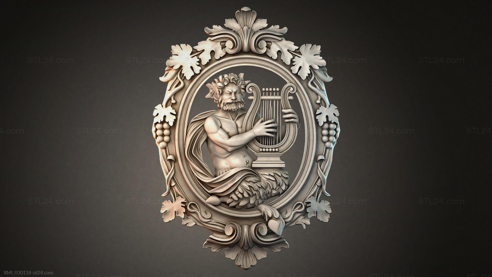 Decorative frames, framing - Oval cartouche with musician Apollo and ...