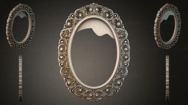Decorative frames, framing Oval mirror with an ornamental frame and vertical striped legs 3d model