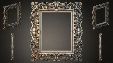 Decorative frames, framing Mirror with voluminous curly carvings and floral garlands 3d model