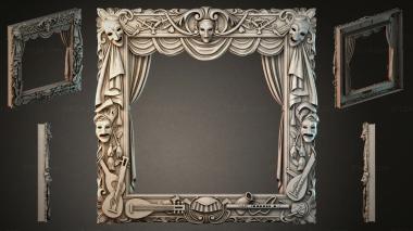 Decorative frames, framing Theatrical setting with masks, draperies and musical instruments 3d model