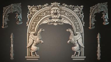 Decorative frames, framing Architectural portal with winged griffins and a mascaron mask 3d model