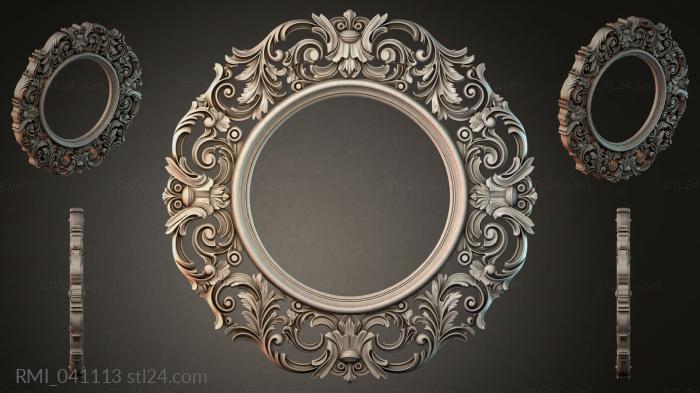 Round mirror frame with scrolls and floral elements in the Rococo style 3d STL model