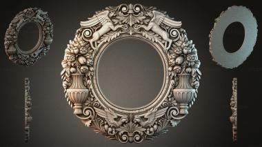 Decorative frames, framing Oval mirror frame with angels and flower garlands 3d model
