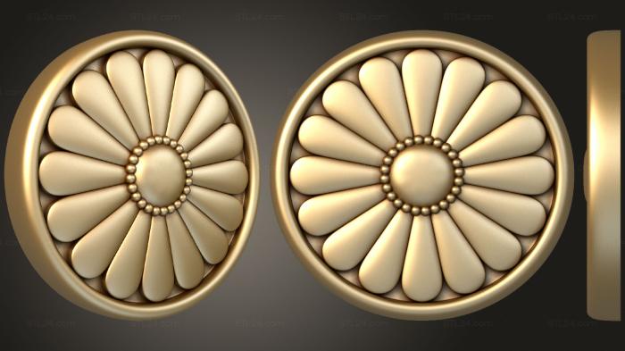 Rozette (Round brooch with camomile, RZ_1225) 3D models for cnc