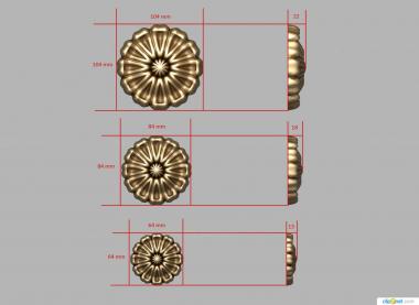 Rozette (Three-size socket, RZ_1315) 3D models for cnc