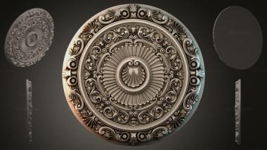 Round decor, rosettes (Round Baroque Ceiling Rosette with a Shell and Acanthus Scrolls, RZI_000001) 3D models for cnc