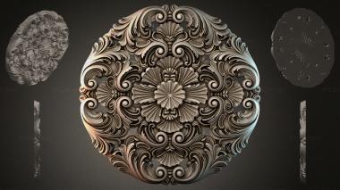 Round decor, rosettes (Round Baroque rosette panel with acanthus scrolls and a floral medallion, RZI_000003) 3D models for cnc