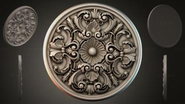 Round decor, rosettes (Round rosette with acanthus scrolls and a central flower, RZI_000013) 3D models for cnc