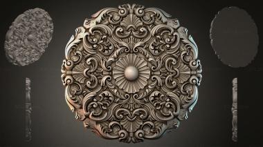 Round decor, rosettes (Round baroque rosette with acanthus scrolls and a floral medallion in the center, RZI_000014) 3D models for cnc