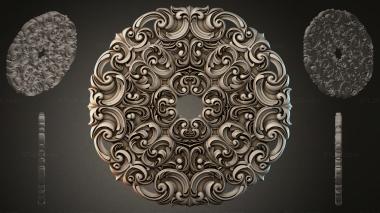 Round decor, rosettes (Round baroque rosette with symmetrical acanthus ornament and a central hole, RZI_000018) 3D models for cnc