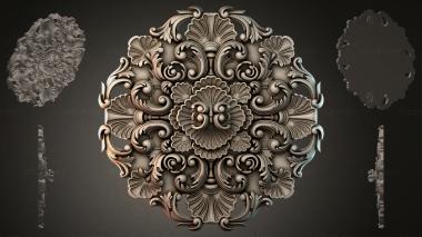 Round decor, rosettes (Round baroque rosette with acanthus scrolls and shells, RZI_000026) 3D models for cnc
