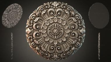 Round decor, rosettes (Round bas-relief with swirl ornament and floral medallion, RZI_000083) 3D models for cnc