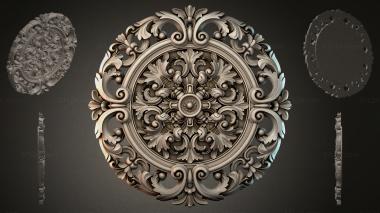 Round decor, rosettes (Round ornamental rosette with acanthus and Baroque spirals, RZI_000084) 3D models for cnc