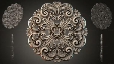 Round decor, rosettes (Baroque ornament with acanthus scrolls and a central floral medallion, RZI_000092) 3D models for cnc