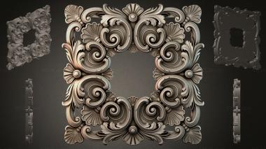 Round decor, rosettes (Baroque square frame with volutes and shells, RZI_000094) 3D models for cnc