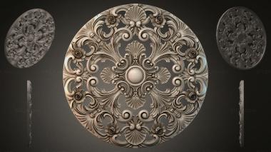 Round decor, rosettes (Round ornamental rosette with baroque scrolls and roses, RZI_000097) 3D models for cnc