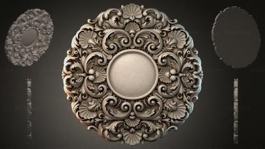 Round decor, rosettes (Square ornamental rosette with baroque scrolls and a central medallion, RZI_000098) 3D models for cnc