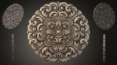 Round decor, rosettes (Round rosette with swirls and floral motifs, RZI_000108) 3D models for cnc