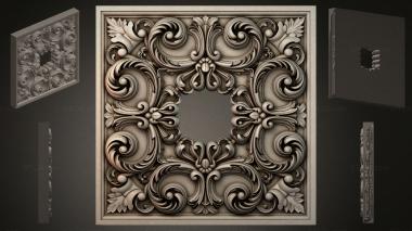 Round decor, rosettes (Square panel with scrolls and leaves in the Baroque style, RZI_000117) 3D models for cnc