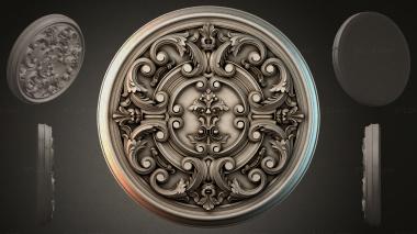 Round decor, rosettes (Round medallion with baroque scrolls and a central floral ornament, RZI_000118) 3D models for cnc