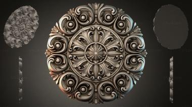 Round decor, rosettes (Round panel with spiral rosettes and a central floral medallion, RZI_000121) 3D models for cnc