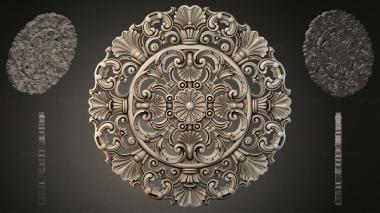 Round decor, rosettes (Round rosette with scrolls and shells, RZI_000130) 3D models for cnc