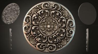 Round decor, rosettes (Round rosette with volutes and a floral medallion, RZI_000242) 3D models for cnc