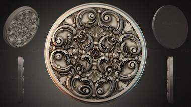 Round decor, rosettes (Round rosette with volutes and acanthus leaves, RZI_000244) 3D models for cnc