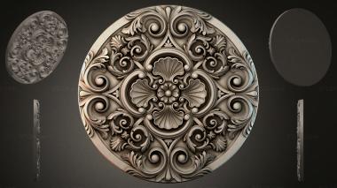 Round decor, rosettes (Round rosette with volutes and a central flower, RZI_000245) 3D models for cnc