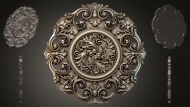 Round decor, rosettes (Round rosette with swirls and a central spiral ornament, RZI_000252) 3D models for cnc