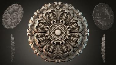 Round decor, rosettes (Round ceiling rose with floral ornament and acanthus, RZI_000257) 3D models for cnc