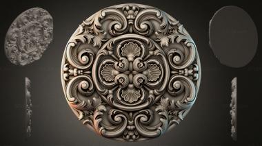Round decor, rosettes (Round rosette with scrolls and shells, RZI_000264) 3D models for cnc