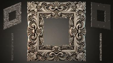 Round decor, rosettes (Square frame with twisted volutes and fan scrolls, RZI_000275) 3D models for cnc