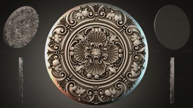 Round decor, rosettes (Round medallion with screw volutes and a fan rosette in the center, RZI_000281) 3D models for cnc