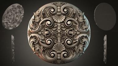 Round decor, rosettes (Round rosette with volutes and shells, RZI_000283) 3D models for cnc