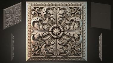 Round decor, rosettes (Square ornament with a radiant center and acanthus scrolls, RZI_000285) 3D models for cnc