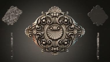 Round decor, rosettes (Round vignette with scrolls and a shell, RZI_000287) 3D models for cnc