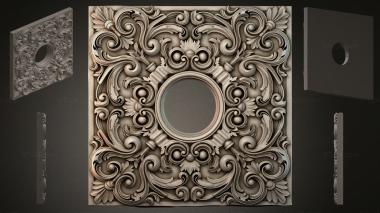 Round decor, rosettes (Square panel with volutes and a central round medallion, RZI_000292) 3D models for cnc