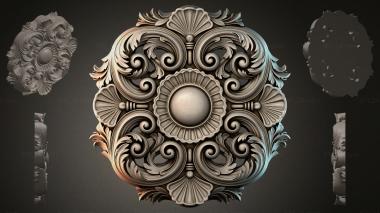Round decor, rosettes (Round ornament with swirls and a central rosette, RZI_000296) 3D models for cnc